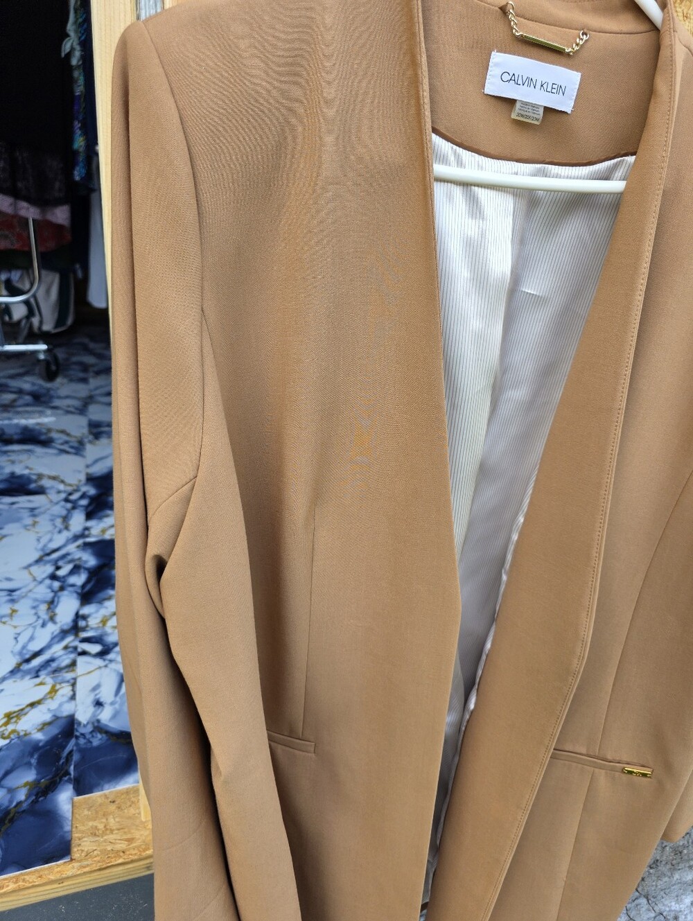 Calvin Klein Women's Mustard Open-Front Blazer Coat - Picture 9 of 16